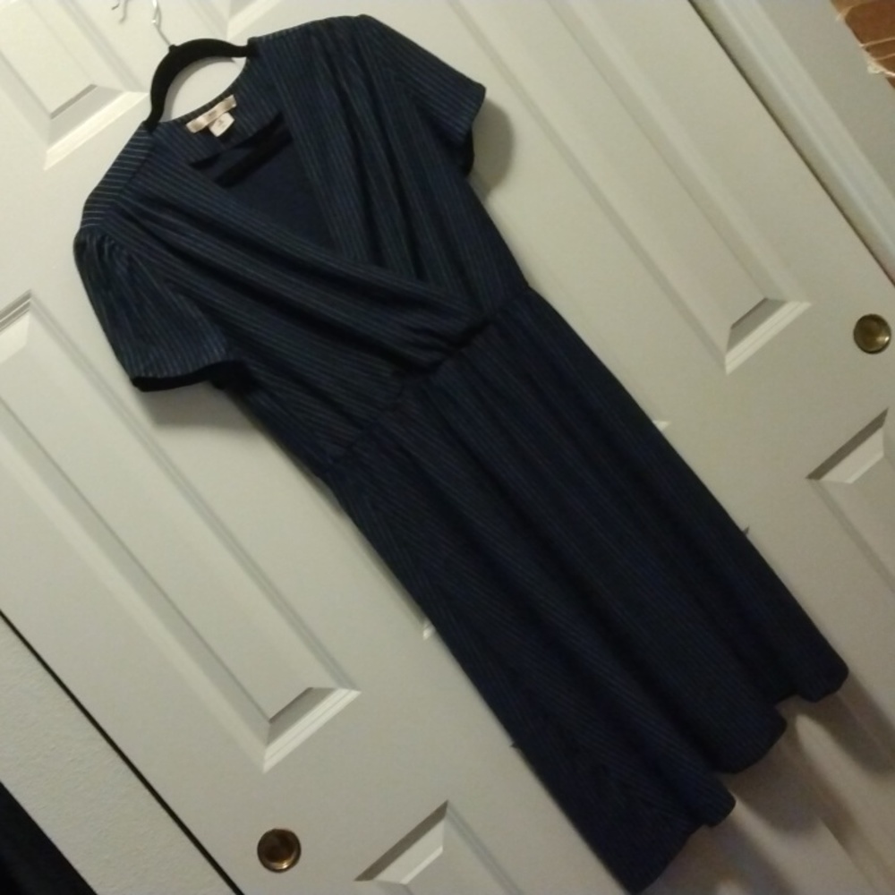 Petite Blue with Gray Stripes Capped sleeve Summer Dress size Petite 16